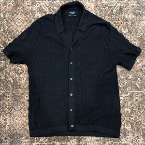 Abercrombie & Fitch Wavy Crochet-Style Button-Through Sweater Polo